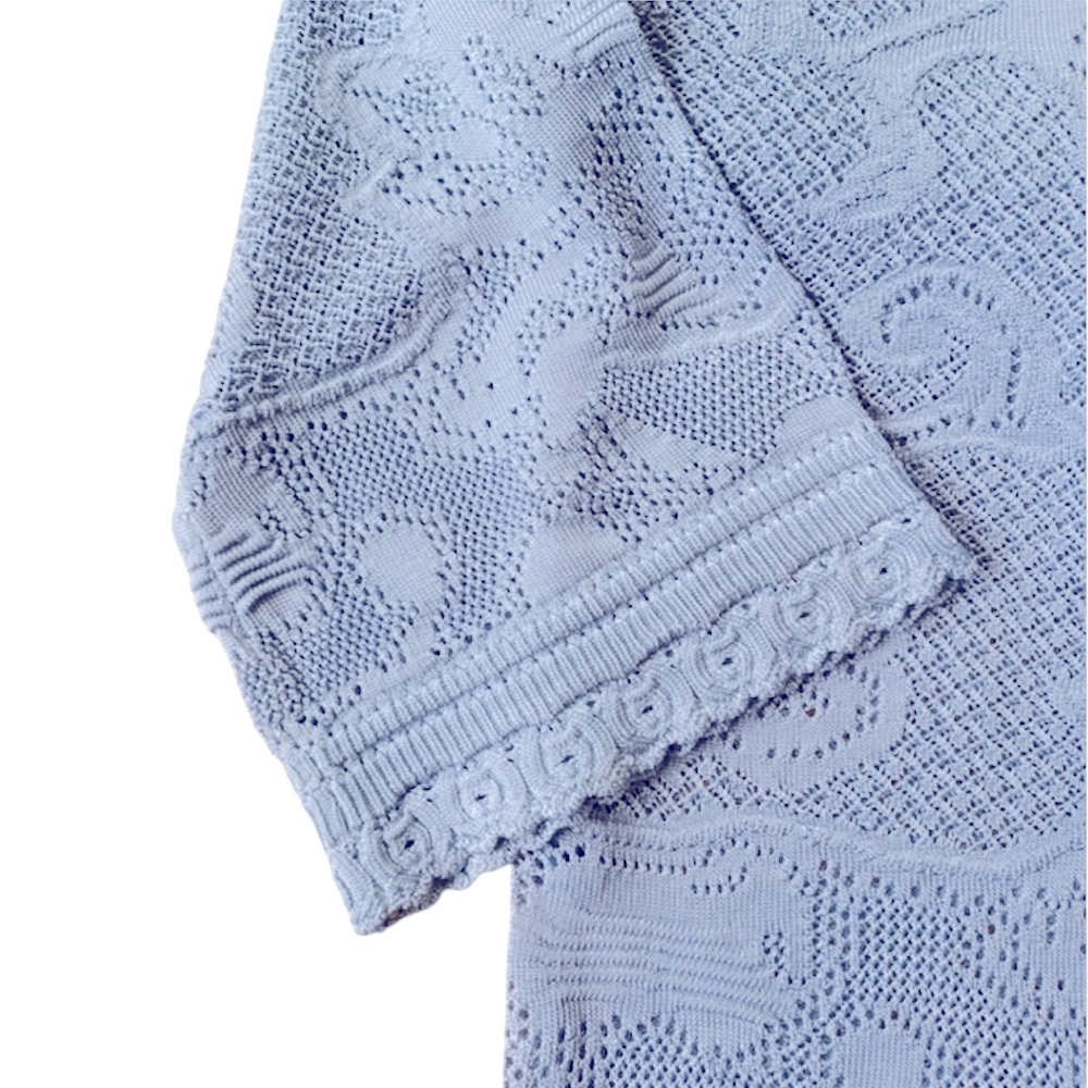 White House Black Market Pointelle Stitch 3/4 Sleeve Sweater M Blue - Picture 8 of 14